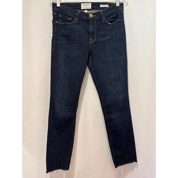 FRAME Denim Jeans Le Skinny de Jeanne Mid Rise Crop Raw Hem Queens Way Wash 30 - Picture 1 of 7